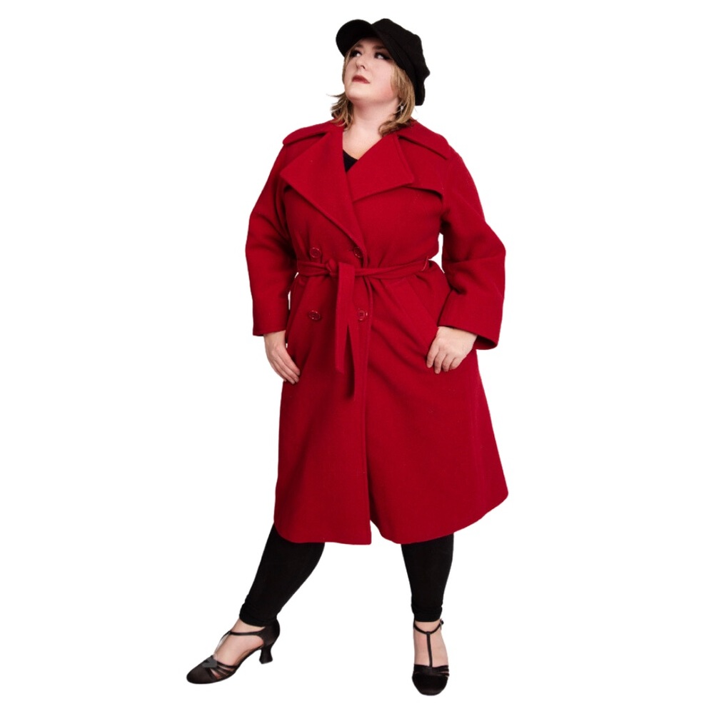 Mallia Fashions Ltd Vintage Double Breasted Red Pure Virgin Wool Long Pea Coat